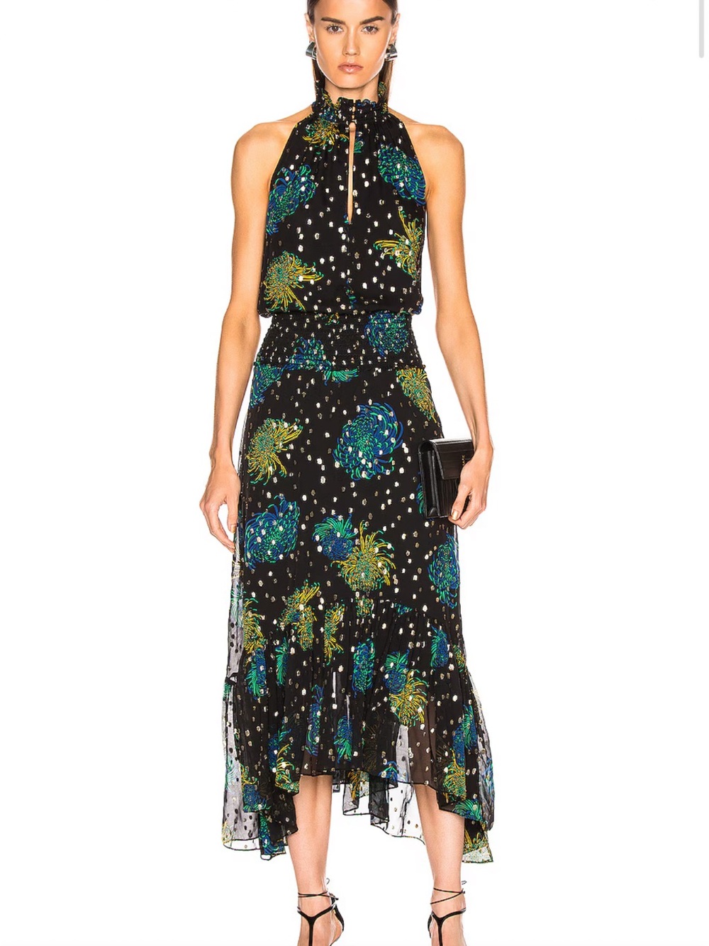 A.L.C. Kaia Silk Metallic Keyhole Midi Dress Women’s Sz 6‎